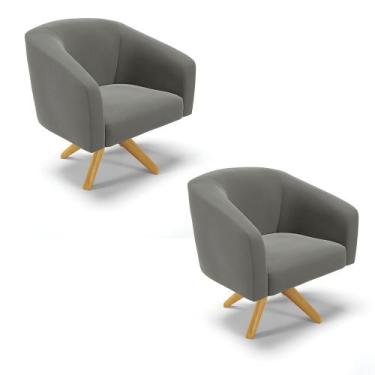 Imagem de Poltrona Sala Decorativa Kit 2 Stella Giratória Madeira MA30 Suede D03