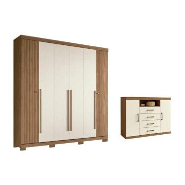 Imagem de Guarda Roupa 2 Peças (1guardaroupa+1cômoda) Qc368 Jatoba/areia - Santos Andirá