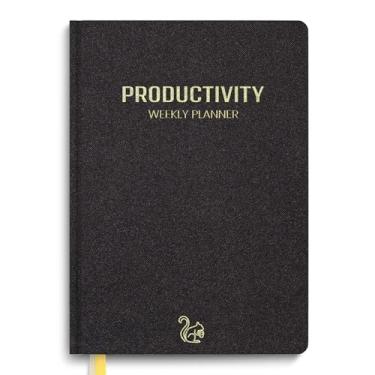 Imagem de Agenda semanal (A5) - Planejador semanal e mensal, rastreador de objetivos e hábitos de 12 meses, lista de tarefas, papel de 120 GSM, capa dura de linho premium da quirrel