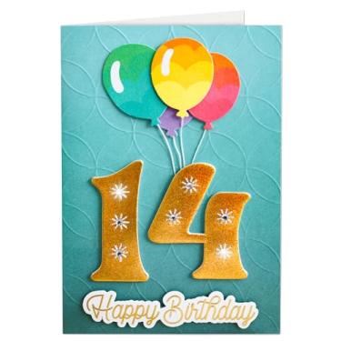 Imagem de Joli Coon Cartão de aniversário 3D com 14 assinaturas – Cartão 3D premium para o aniversário de 14 anos com envelope FinePaper e adesivo de selo