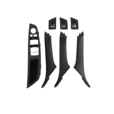 Imagem de Interior do carro maçaneta da porta interior painel puxar guarnição capa Compatível com bmw série 5 f10 f11 520i 523i 525i 528i 535i 7 peças conjunto(LHD-Black 7pcs)