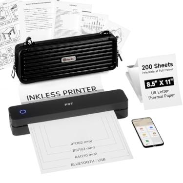 Imagem de PRT Impressora portátil sem fio para viagens, impressora térmica sem tinta para uso doméstico, vem com estojo de transporte e 200 folhas de papel térmico, suporta carta dos EUA 20 x 27 cm e papel