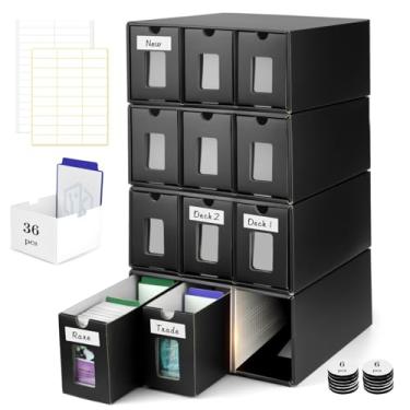 Imagem de Yotakala Caixa de armazenamento de cartões colecionáveis organizador de cartões MTG, armazenamento de cartões esportivos - caixa de gaveta de papelão com janela de PVC, caixas divisórias para cartões
