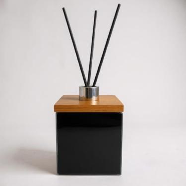Imagem de Difusor Aromatizador de Ambiente 200ml Vidro e Madeira Com Varetas(Seiva Preto Prata)