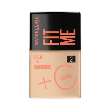 Imagem de Maybelline NY Fit Me Fresh Tint Base Líquida, Proporciona Efeito Glow Natural, Controla a Oleosidade e Uniformiza a Pele com Vitamina C e FPS 50, Cor 02, 30ml