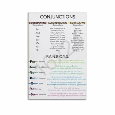 Imagem de PENCHAIN Pôster educacional Conjunções Tipo Parte do Discurso Língua Inglesa Decoração de Sala de Aula Mural Poster Arte de Parede Tela Estética 16 x 24 polegadas (40 x 60 cm) Estilo sem moldura