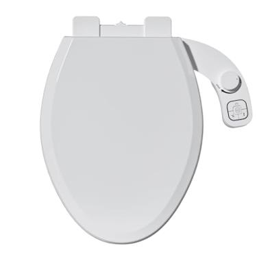 Imagem de Assento sanitário para bidê esquerdo não elétrico, adequado para vasos sanitários alongados - tampa de fechamento suave, liberação rápida para limpeza fácil - Sistema de bocal duplo com autolimpeza