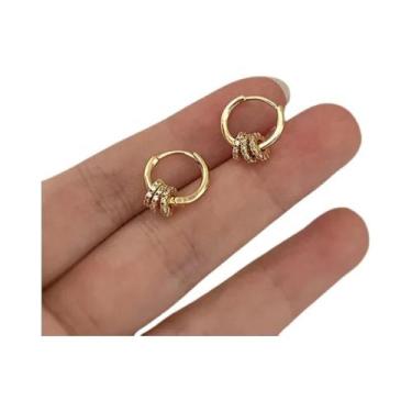 Imagem de Brincos De Argola Geométricos Banhados a Ouro Com Zircônia Para Mulher