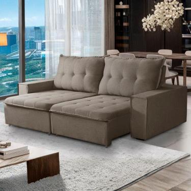 Imagem de Sofá Retrátil Reclinável Valentino 2,10m Linho - Shop Das Ca Linho Castor