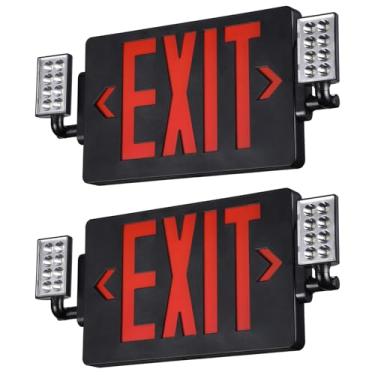 Imagem de TORCHSTAR Placa de saída de LED com luzes de emergência, duas cabeças ajustáveis, luz de saída de letra vermelha com bateria reserva, UL&FCC, dupla face, AC 120-277V, suporte de parede e teto, preto