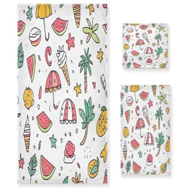 Imagem de xigua Lindo conjunto de toalhas de banheiro de verão absorvente macio 3 peças toalha de banho toalha de mão toalhas decorativas para banheiro, academia, hotel, praia, piscina