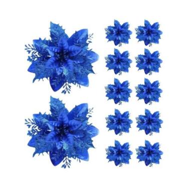 Imagem de Flores De Natal Artificiais Em Glitter Rosa, Vermelho E Dourado, Decor