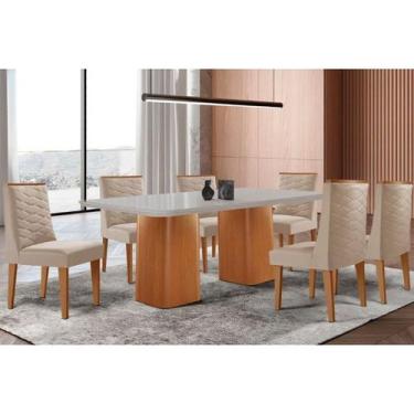 Imagem de Sala Jantar Mesa Maldivas Tampo c/ Vidro Curvo 180cm+6 Cadeiras Dafne 