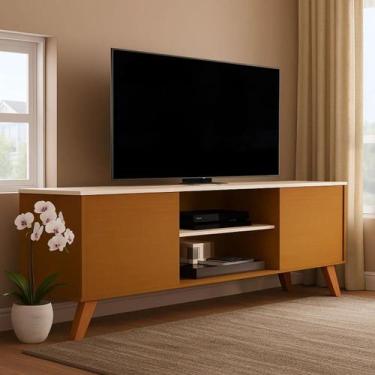 Imagem de Rack Bancada TV Até 58 Polegadas Pés Madeira Portas Nichos Helena - LO