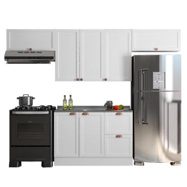 Imagem de Cozinha Modulada Unna 4 Peças Com Balcão 120cm Branco Sem Tampo - Poliman Móveis Branco