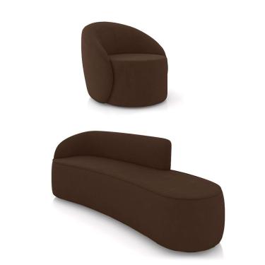 Imagem de Sofá 4 Lugares Orgânico 220cm Morgan E Poltrona Lua Suede Marrom D03 - D'rossi