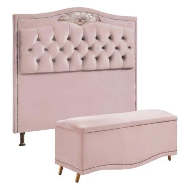 Imagem de Cabeceira E Calçadeira Holanda 90cm Shop Das Cabeceiras Rose