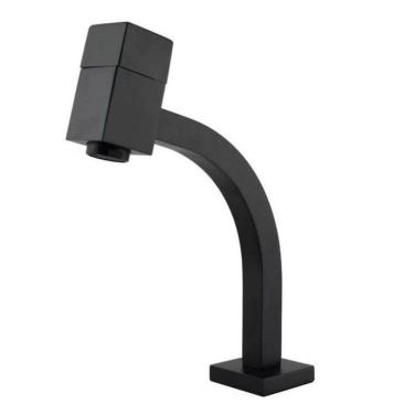 Imagem de Torneira Link Quadrada Banheiro Preta 1-4 De Volta Bica Baixa Lavabo Luxo Gourmet Black Pia