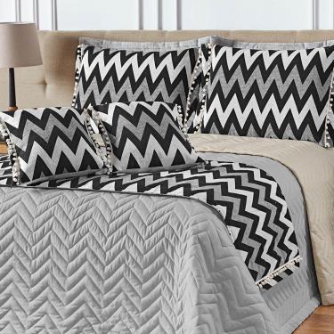 Imagem de Kit Cobre Leito Florença Em Micropercal Dupla Face Queen 08 Peças - Cinza