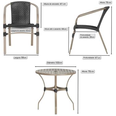 Imagem de 02 Cadeiras Floripa E Mesa Roma 100cm Fendi Trama Original Preto