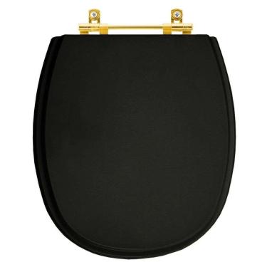 Imagem de Tampa De Vaso Poliéster Fast Preto Para Bacia Deca Com Ferragem Dourada