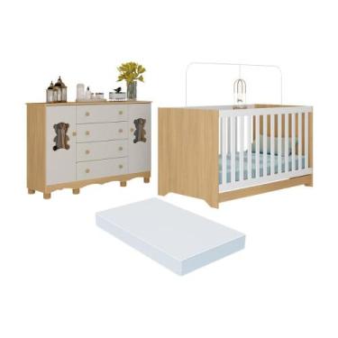 Imagem de Berço Americano 3 em 1 com Colchão Incluso e Cômoda 2 Portas 4 Gavetas