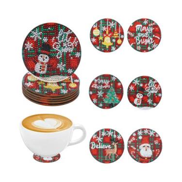 Imagem de Conjunto De 6 Porta-Copos De Madeira Antiderrapantes Com Arte Em Diama