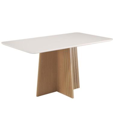 Imagem de Mesa de Jantar Isa Retangular 160x90cm com Vidro – 100% MDF, Tampo 18mm, Base com Detalhe Frizado – Sonetto