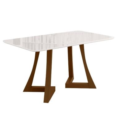 Imagem de Mesa de Jantar Ana Retangular 160x90cm com Vidro – Madeira de Reflorestamento, Tampo 25mm, Bordas Arredondadas – Sonetto