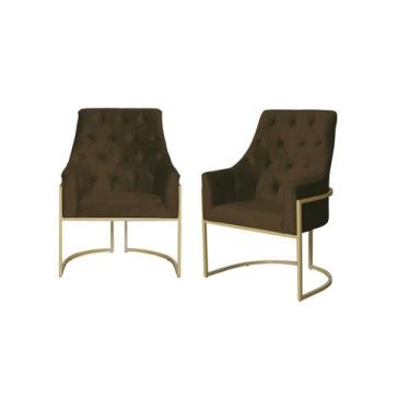 Imagem de Kit 2 Poltronas Decorativa Vick Couro Marrom Base Dourada Ms Decor - M