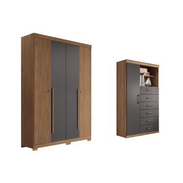 Imagem de Quarto Completo Modu +Cômoda QC332 Jatobá/Grafite - Santos Andirá