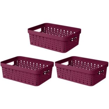 Imagem de Kit 3 Cesto Organizador s/Tampa Trama Rattan 11L Multiuso Plástico - U