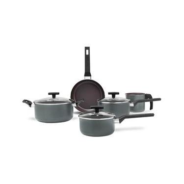 Imagem de Jogo de Panelas Brinox Antiaderente Ceramic Life 5 Peças Preserve Cinza Cinza