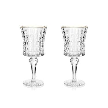 Imagem de Jogo De Taças Copa E Cia 2 Peças Vitreo Com Filete Dourado 21 X 9 Cm