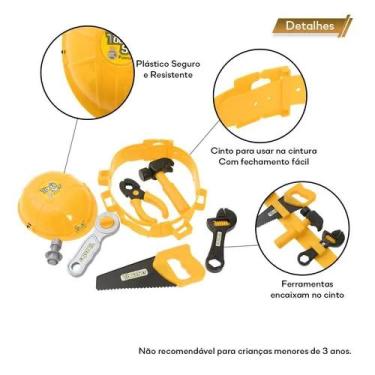 Imagem de Kit de ferramentas infantil completo cinto capacete brinqued - Yeet