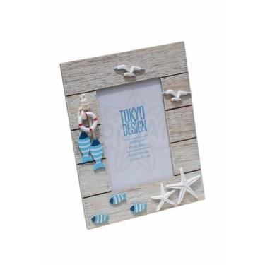 Imagem de Porta Retrato Em Madeira Foto 10X15 Maritimo Estrelas Peixes - Tokyo D