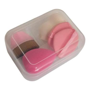 Imagem de Estojo Kit Esponja Maquiagem Pincel Hexagonal Base Corretivo - Sumerx