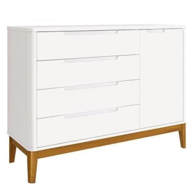 Imagem de Cômoda Infantil Classic Boom Branco Com Pés Amadeirado - Reller - RELL
