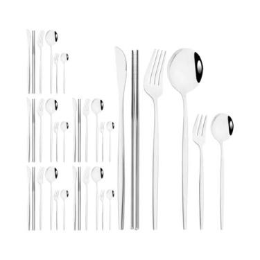 Imagem de Conjunto De Talheres De Aço Inoxidável Preto E Dourado 36 Peças: Faca,