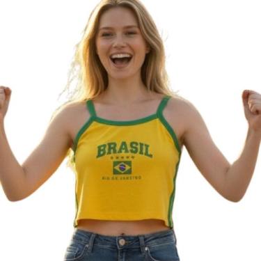 Imagem de Cropped Top Blusinha Brasil Brazil Copa Eleição - Look Dreams, Amarelo