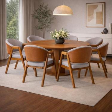 Imagem de Kit 6 Cadeiras Sala de Jantar Premium com Braço Madeira Maciça Movellu
