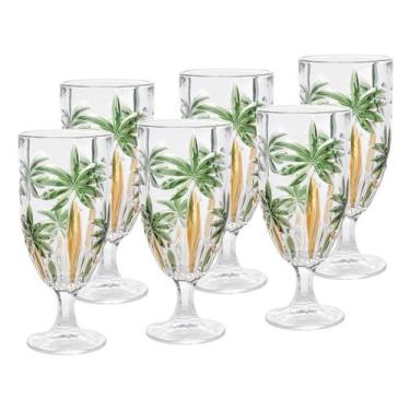 Imagem de Jogo 6 Taças de Cristal Palm Tree Coqueiro para Água Suco Wolff 450ml,