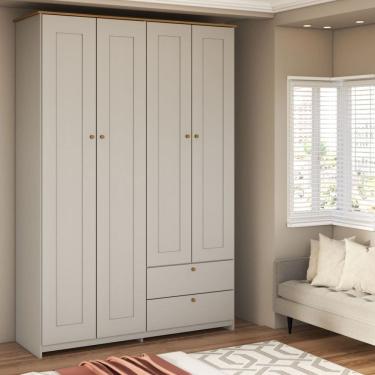 Imagem de Guarda-Roupa Solteiro Americano 4 Portas 2 Gavetas Branco/Ipê - Panorama Móveis