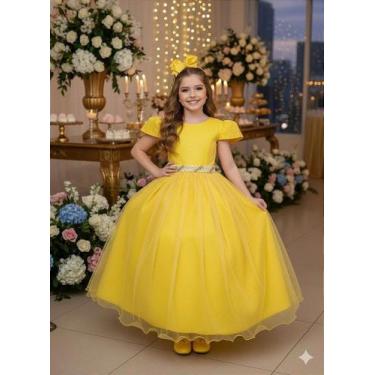 Imagem de Vestido Infantil Longo Amarelo com Glitter para Formatura Dama - Fabul