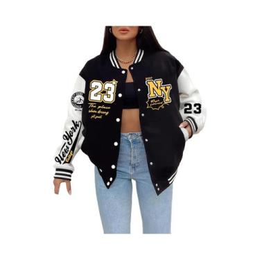 Imagem de Jaqueta Feminina Vintage Harajuku De Moletom Estilo Beisebol Com Botõe