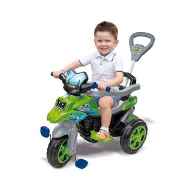 Imagem de Triciclo Moto Infantil Andador Com Empurrador Direcionável Verde Trail