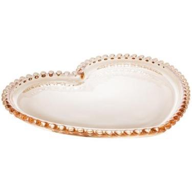 Imagem de Prato Coração de Cristal Bolinha Ambar 30 x 25 x 2cm - Unid. - Wolff
