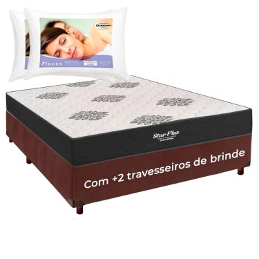 Imagem de Cama Box + Colchão Casal Molas Ensacadas Star Plus + 2 Travesseiros Ortobom