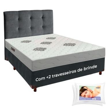 Imagem de Cama Box + Cabeceira + Colchão Casal ISO100 Confort Premium + 2 Travesseiros Ortobom