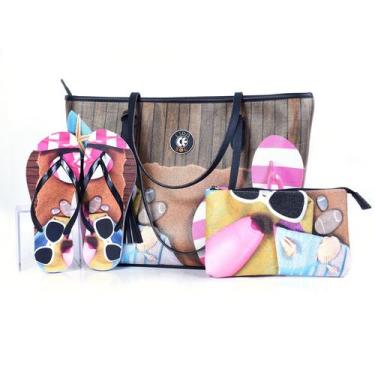 Imagem de Kit Praia Feminino Bolsa Chinelo Nécessaire  Estilo e Praticidade - LI